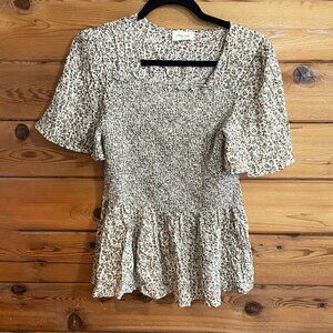 Orange Creek Blouse Floral Peplum Short Sleeve Top Size Small